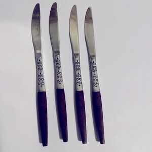 4 Interpur INR2 Dinner Knives MCM Canoe Muffin Wood Stainless 8 3/4" Flatware